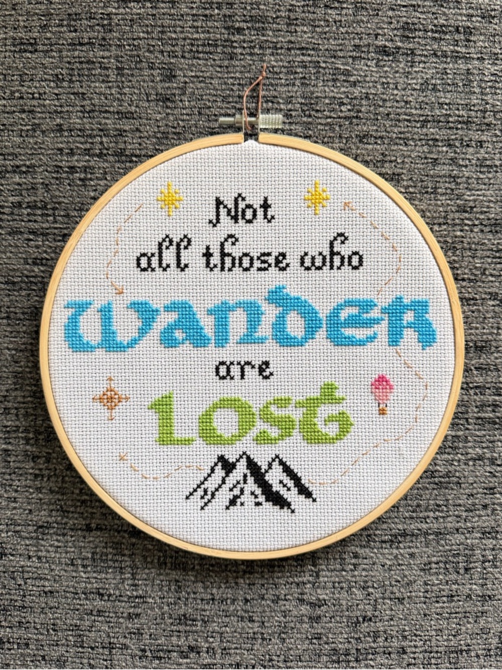 New Handmade Cross Stitch "Not All Those Who Wander Are Lost"